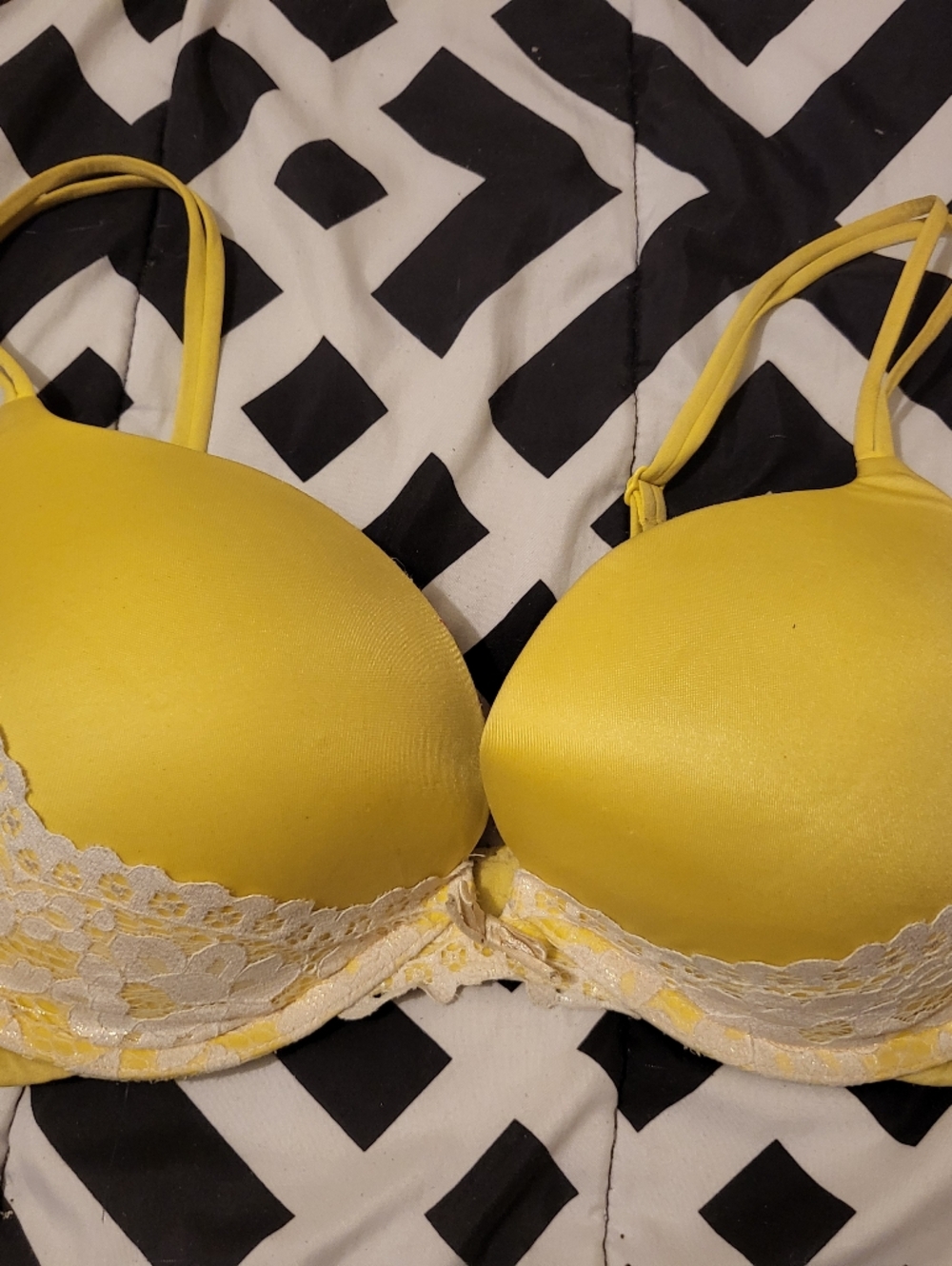 Yellow Lace Very Sexy Push Up Bra Size 36D